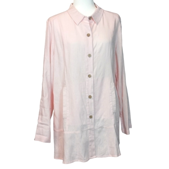 Simply Noelle lagenlook linen blend button tunic top soft pink size L / XL - Picture 1 of 14